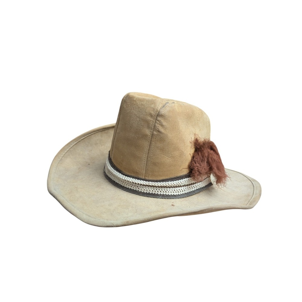 Vintage Suede Cowboy Hat Western Style Made in USA Tan Leather Rope Band Large